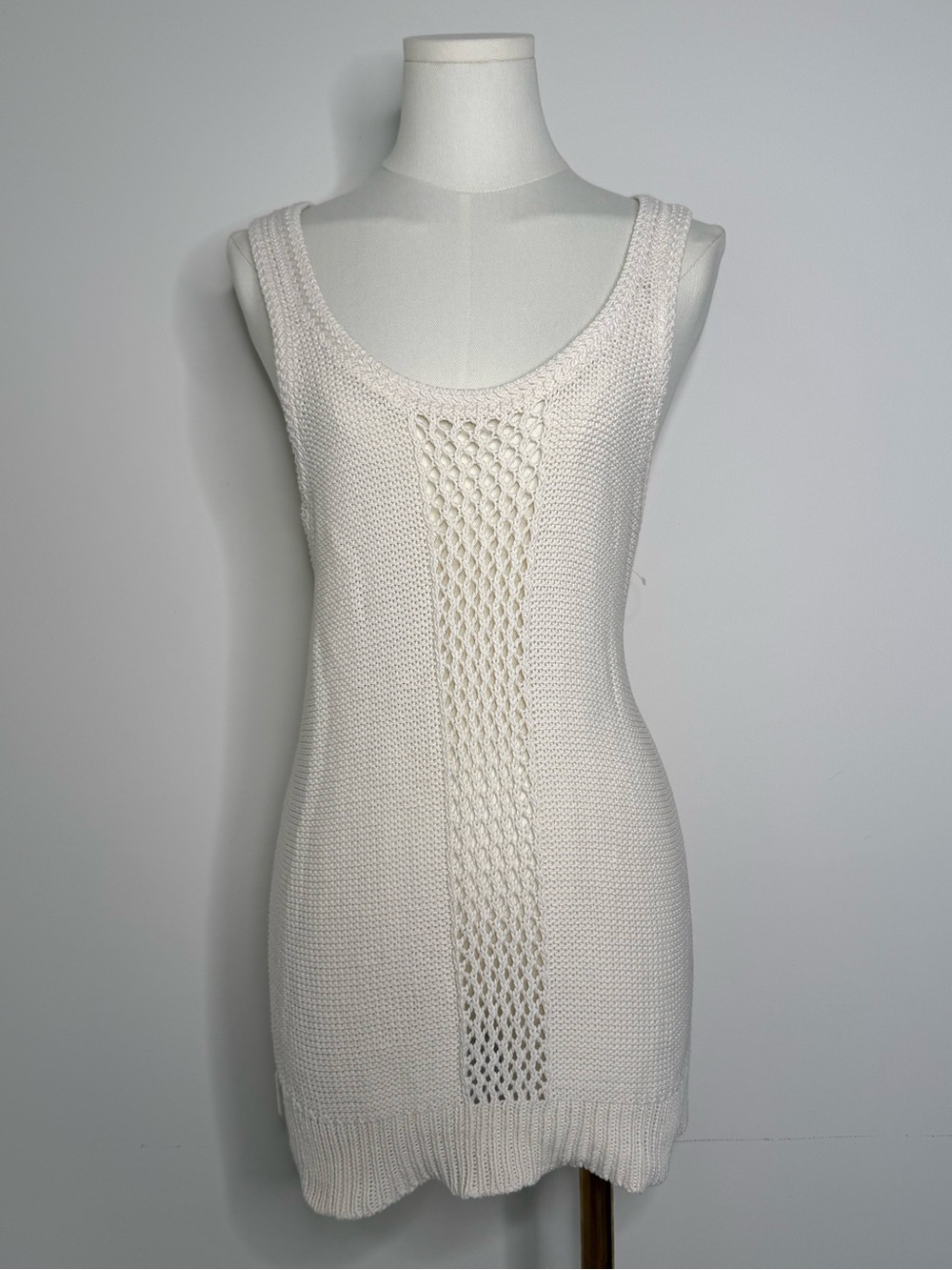 Sleeveless Open-Knit Cream Sweater Vest